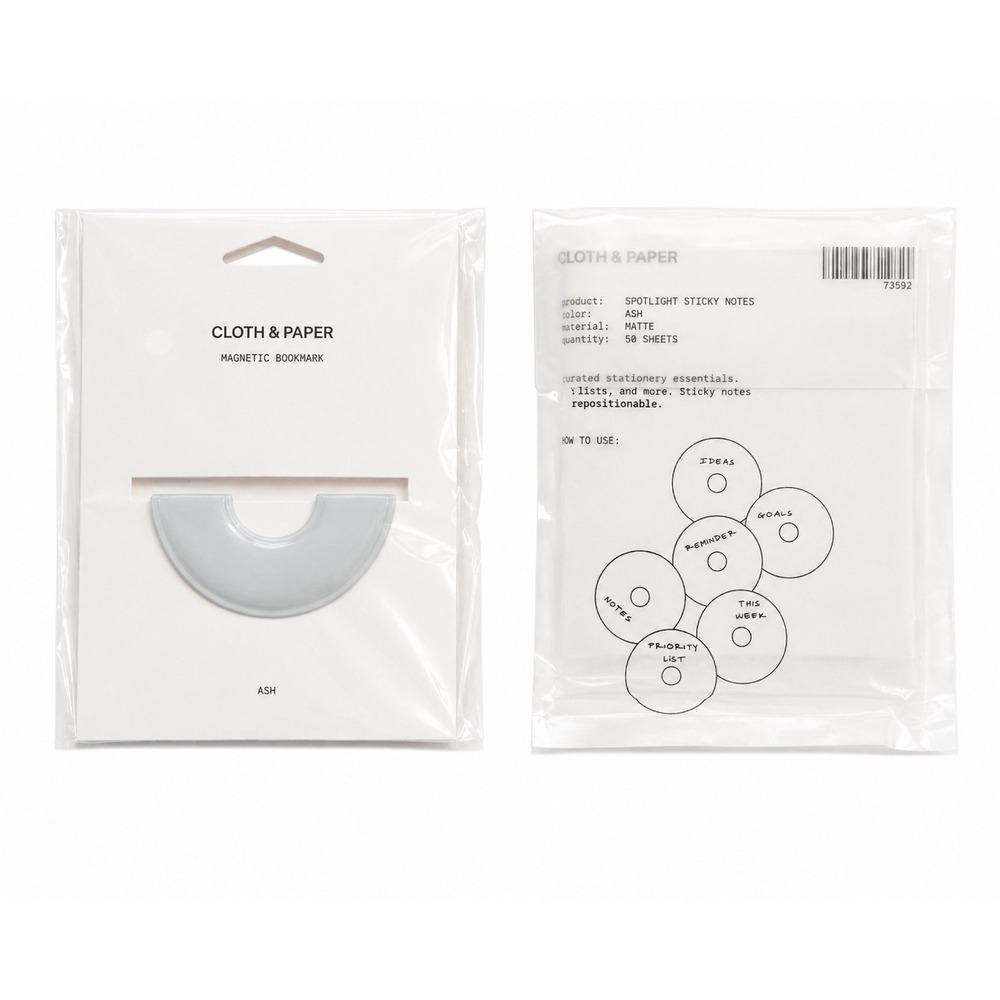 Cloth & Paper (C&P) Magnetic Bookmark and Spotlight Sticky Notes Ash Matte Set